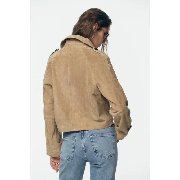 ZARA 100% LEATHER SHORT TRENCH COAT - Picture 9 of 13